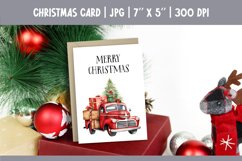 Merry Christmas Card Design Printable | Watercolor Red Truck Product Image 1