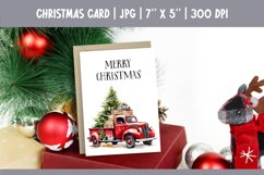 Merry Christmas Card Design Printable | Watercolor Red Truck Product Image 1