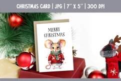 Merry Christmas Card Design Printable | Watercolor Mouse PNG Product Image 1