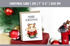 Merry Christmas Card Design Printable | Watercolor Hamster Product Image 1