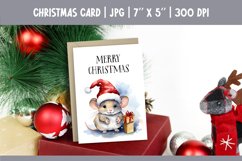 Merry Christmas Card Design Printable | Watercolor Mouse PNG Product Image 1