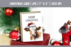 Merry Christmas Card Design Printable | Watercolor Cow PNG Product Image 1