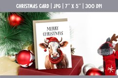 Merry Christmas Card Design Printable | Watercolor Cow PNG Product Image 1