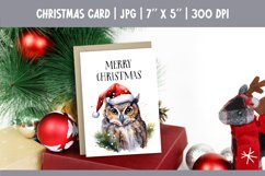 Merry Christmas Card Design Printable | Watercolor Owl PNG Product Image 1