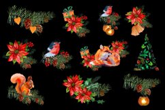 Christmas watercolor clipart poinsettia, fox, bird Product Image 3