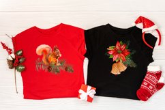 Christmas watercolor clipart poinsettia, fox, bird Product Image 4