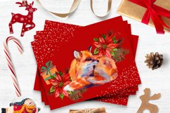 Christmas watercolor clipart poinsettia, fox, bird Product Image 7