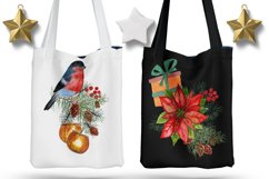 Christmas watercolor clipart poinsettia, fox, bird Product Image 9