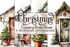 Christmas Backgrounds, 10x14 Watercolor Front Door, Country Product Image 1