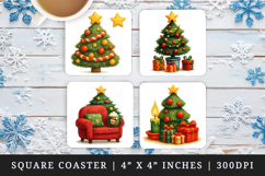 Christmas square coaster sublimation, coasters design Product Image 1
