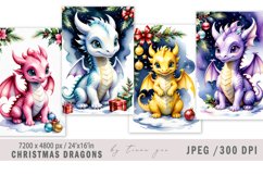 Christmas watercolor dragon illustration for posters- 4 Jpeg Product Image 1