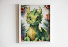 Christmas watercolor dragon illustrations for posters- 3Jpeg Product Image 2