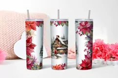 Christmas Watercolor Flowers haus Sublimation Tumbler Wrap Product Image 2