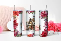 Christmas Watercolor Flowers haus Sublimation Tumbler Wrap Product Image 2