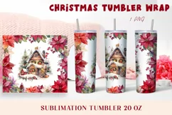 Christmas Watercolor Flowers haus Sublimation Tumbler Wrap Product Image 1