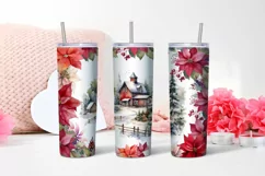 Christmas Watercolor Flowers haus Sublimation Tumbler Wrap Product Image 2