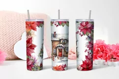 Christmas Watercolor Flowers haus Sublimation Tumbler Wrap Product Image 2