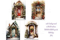 Christmas Backgrounds, 10x14 Watercolor Front Door, Rustic Product Image 2