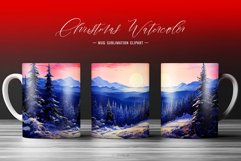 Winter Sunset Christmas Watercolor Background Mug Wrap Product Image 1
