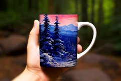 Winter Sunset Christmas Watercolor Background Mug Wrap Product Image 2