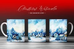 Winter Village Christmas Watercolor Background Mug Wrap Product Image 1