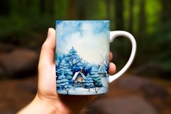 Winter Village Christmas Watercolor Background Mug Wrap Product Image 2