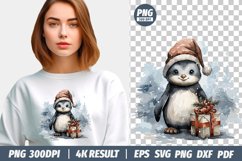 Christmas Watercolor Penguin clipart png