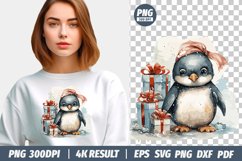 Christmas Watercolor Penguin clipart png