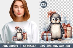 Christmas Watercolor Penguin clipart png