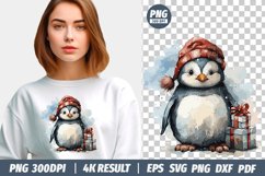 Christmas Watercolor Penguin clipart png