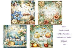 Christmas Backgrounds, Watercolor 15x15 Holiday Scenes, s11 Product Image 2