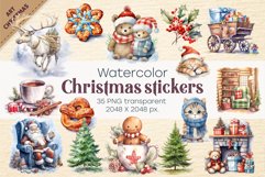 Watercolor Christmas stickers. Clipart. Product Image 1