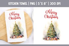 Christmas Kitchen Towel Sublimation Design | Watercolor Tree Product Image 1