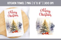 Christmas Kitchen Towel Sublimation Design | Watercolor Tree Product Image 1
