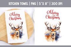 Christmas Kitchen Towel Sublimation Design | Watercolor Deer Product Image 1