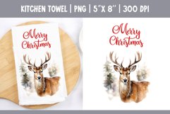 Christmas Kitchen Towel Sublimation Design | Watercolor Deer Product Image 1
