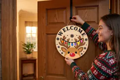 Christmas Welcome Sign SVG, Reindeer Door Hanger File SVG Product Image 2