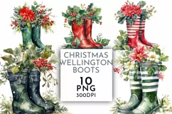 Christmas Wellington Boots | Watercolour Clipart PNG Product Image 1