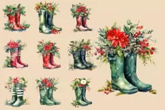 Christmas Wellington Boots | Watercolour Clipart PNG Product Image 2