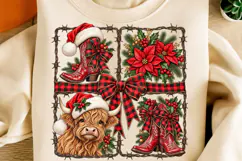 Christmas Highland Cow & Cowboy Boots PNG | Buffalo Plaid Product Image 1