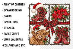 Christmas Highland Cow & Cowboy Boots PNG | Buffalo Plaid Product Image 2