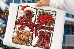 Christmas Highland Cow & Cowboy Boots PNG | Buffalo Plaid Product Image 3
