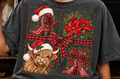 Christmas Highland Cow & Cowboy Boots PNG | Buffalo Plaid Product Image 4