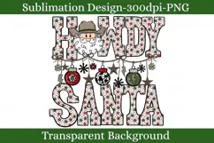 Cowboy Santa Western Christmas PNG with rustic patterned lettering, cow print ornaments, stars and festive country holiday decorations.