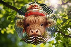 Christmas Wind Spinner Sublimation Highland Cow Round PNG