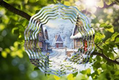 Christmas Wind Spinner Sublimation House Round PNG Design