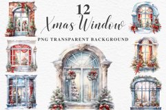 watercolor Christmas Window Door, xmas clipart, sublimation nursery, holiday winter Entry Decor Christmas Window Door Decor Clipart PNG Scrapbooking Nursery wall art card making collage printable files xmas decor junk journal sublimation santa