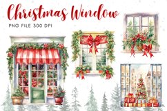Christmas Window Watercolor Clipart Ornament Winter Flower Product Image 1