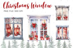 Christmas Window Watercolor Clipart Ornament Winter Flower Product Image 1