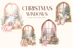 Christmas Windows Watercolor Clipart Xmas Winter Season PNG Product Image 1